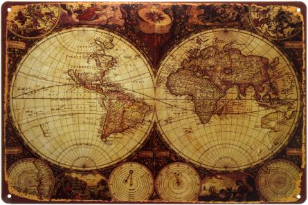 Карта Мира (Старый Свет) (ms-00681) Металлическая табличка - 20x30см