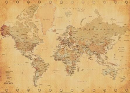 Карта Світу (Вінтажний Стиль) / World Map (Vintage Style) (ps-00349) Постер/Плакат - Мега (100x140см)