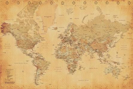 Карта Мира (Винтажный Стиль) / World Map (Vintage Style) (ps-0091) Постер/Плакат - Стандартный (61x91.5см)