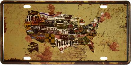 Карта Пивных Штатов / Beer States Map (ms-002951) Металлическая табличка - 15x30см