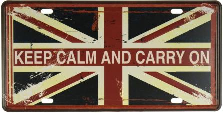 Keep Calm and Carry On (Union Jack) (ms-001173) Металлическая табличка - 15x30см