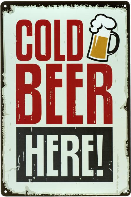Холодне Пиво Тут! / Cold Beer Here! (ms-00523) Металева табличка - 20x30см