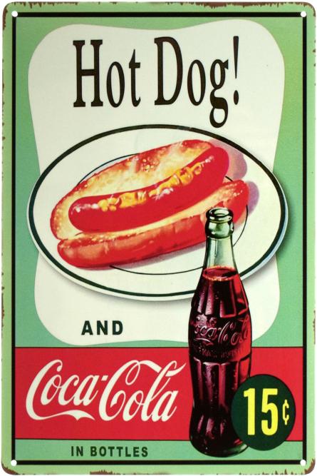 Хот-Дог З Кока-Колою / Hot Dog And Coca-Cola (ms-003125) Металева табличка - 20x30см