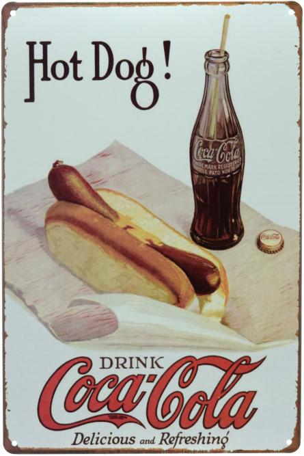 Хот-Дог З Кока-Колою / Hot Dog And Coca-Cola (ms-00539) Металева табличка - 20x30см