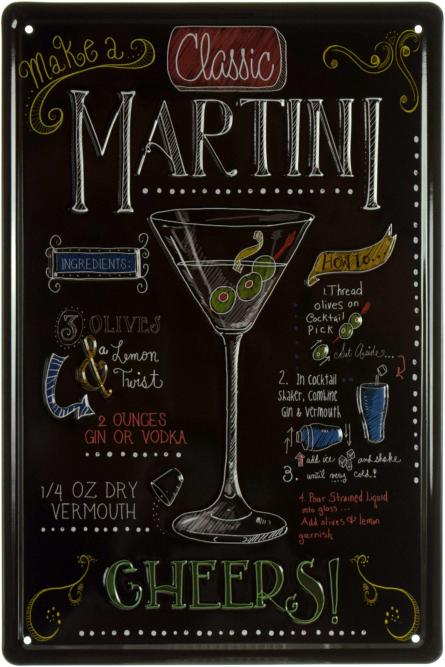 Классический Мартини / Classic Martini (ms-001847) Металлическая табличка - 20x30см