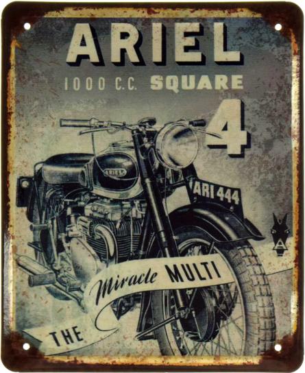 Класичний Мотоцикл (Ariel Square Four) (ms-002414) Металева табличка - 18x22см