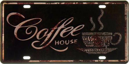 Кофейня (Темный Фон) / Coffee House (ms-002610) Металлическая табличка - 15x30см