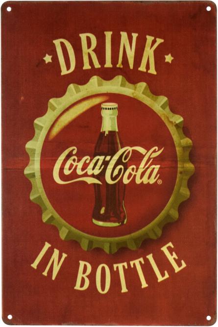 Кока-Кола (Напій В Пляшці) / Coca-Cola (Drink In Bottle) (ms-001257) Металева табличка - 20x30см