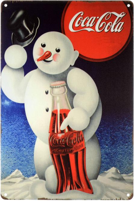 Кока-Кола (Снеговик) / Coca-Cola (ms-001657) Металлическая табличка - 20x30см