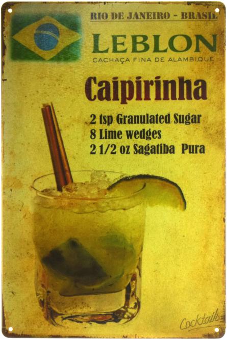 Коктейль Кайпіринья / Caipirinha Cocktail (ms-001376) Металева табличка - 20x30см