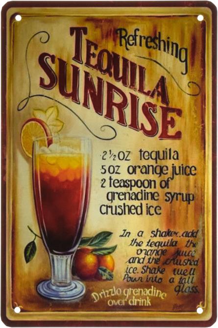 Коктейль Восходящее Солнце (Tequila Sunrise) (ms-003027) Металлическая табличка - 20x30см