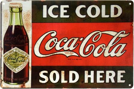 Ледяная Кока-Кола Продается Здесь / Ice Cold Coca-Cola Sold Here (ms-001659) Металлическая табличка - 20x30см
