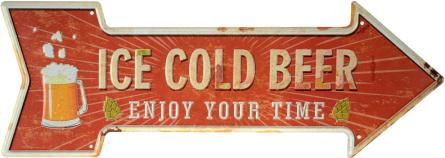 Ледяное Пиво, Приятного Времяпрепровождения / Ice Cold Beer Enjoy Your Time (ms-001584) Металлическая табличка - 16x45см