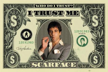 Лицо Со Шрамом (Доллар) / Scarface (Dollar) (ps-00772) Постер/Плакат - Стандартный (61x91.5см)