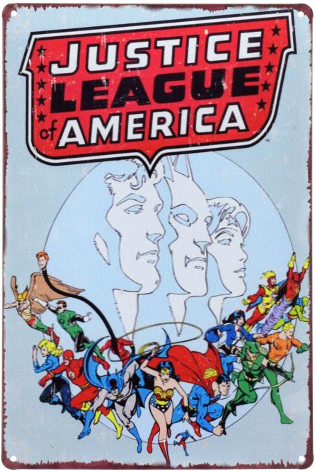 Лига Справедливости Америки / Justice League of America (ms-00555) Металлическая табличка - 20x30см