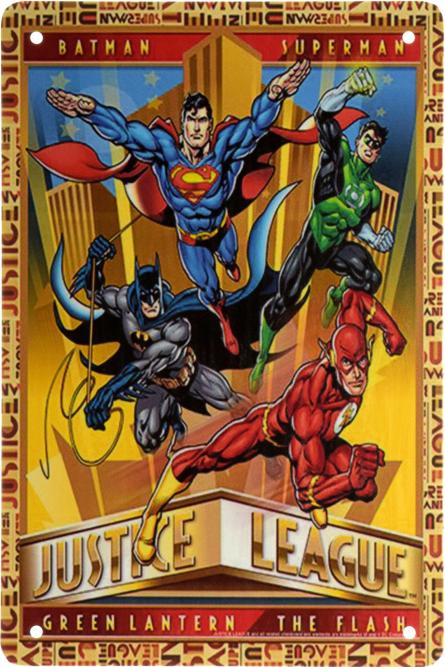 Лига Справедливости (Бэтмен, Супермен, Зеленый Фонарь, Флэш) / Justice League (Batman, Superman, Green Lantern, Flash) (ms-001945) Металлическая табличка - 20x30см