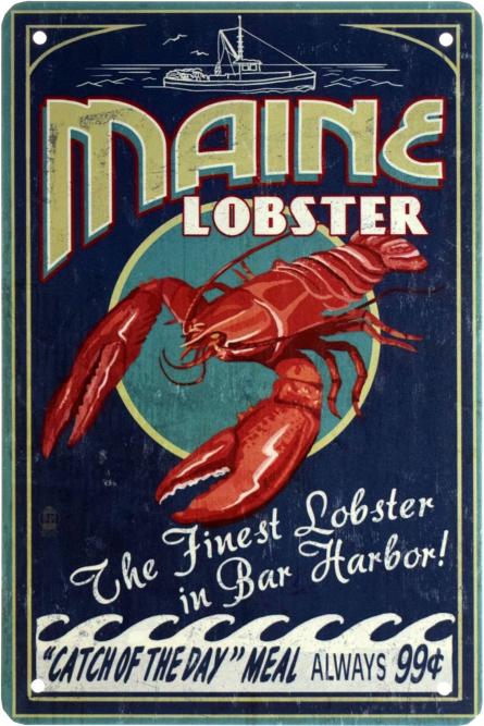Лобстер / Maine Lobster (ms-003146) Металлическая табличка - 20x30см