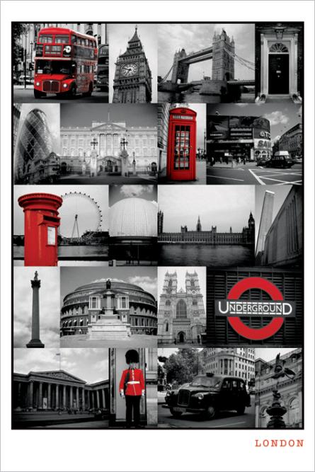 Лондон (Красный Коллаж) / London (Red Collage) (ps-00153) Постер/Плакат - Стандартный (61x91.5см)