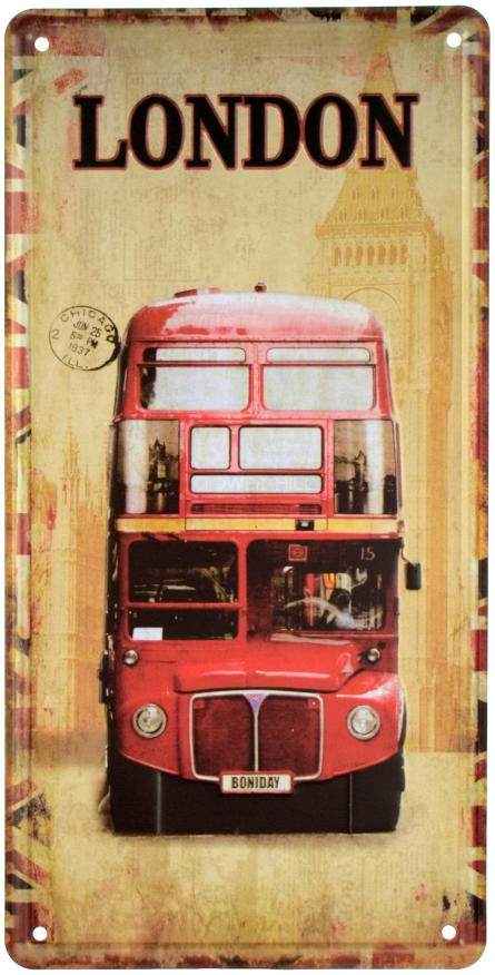 Лондон / London (Bus) (ms-001219) Металева табличка - 15x30см
