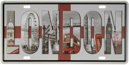 Лондон (Национальный Английский Флаг) / London  (ms-001126) Металлическая табличка - 15x30см