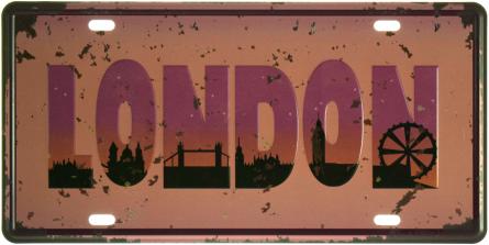 London (Pink) (ms-002953) Металлическая табличка - 15x30см