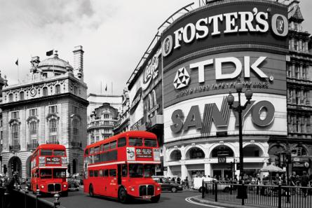 Лондонские Автобусы / Piccadilly Circus Red Buses (ps-00163) Постер/Плакат - Стандартный (61x91.5см)