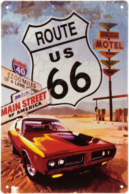 Маршрут 66 (Головна Вулиця Америки) / Route 66 (Main Street Of America) (ms-002171) Металева табличка - 20x30см