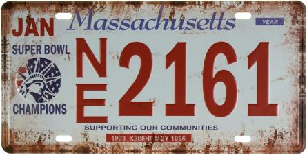Массачусетс / Massachusetts (NE 2161) (ms-001097) Металлическая табличка - 15x30см