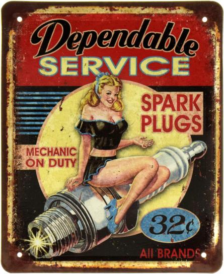 Надежное Обслуживание (Свечи Зажигания) / Dependable Service (Spark Plugs) (ms-002403) Металлическая табличка - 18x22см