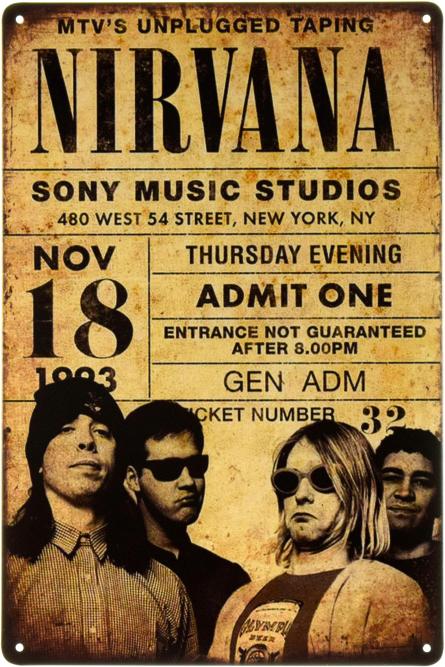 Nirvana (Unplugged In New York 1993) (ms-002264) Металлическая табличка - 20x30см