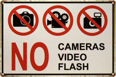 No Camera, No Video, No Flash (ms-002457) Металлическая табличка - 20x30см