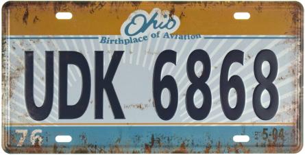 Огайо UDK 6868 (Место Рождения Авиации) / Ohio UDK 6868 (Birthplace Of Aviation) (ms-001074) Металлическая табличка - 15x30см