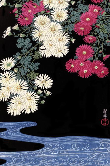 Охара Косон (Хризантема И Бег Воды) / Ohara Koson (Chrysanthemum and Running Water) (ps-002773) Постер/Плакат - Стандартный (61x91.5см)