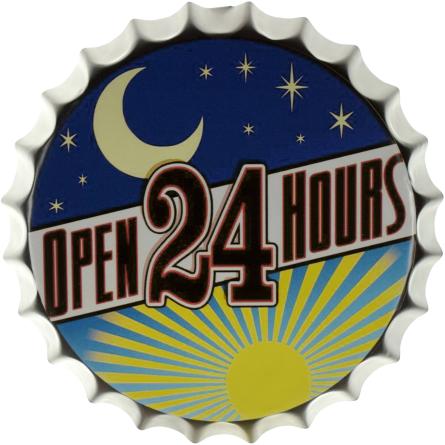 Открыто 24 Часа / Open 24 Hours (ms-002700) Металлическая табличка - 35см (кришка)