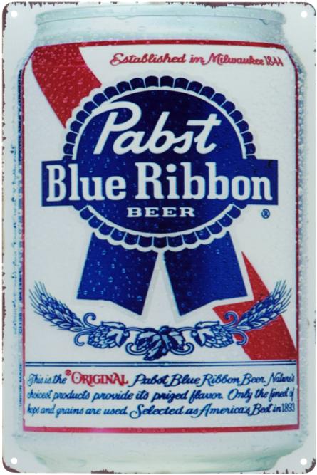 Pabst Blue Ribbon Beer (Жестяная Банка) (ms-00908) Металлическая табличка - 20x30см