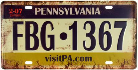 Пенсильвания / Pennsylvania (FBG 1367) (ms-001112) Металлическая табличка - 15x30см