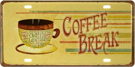 Перерыв На Кофе / Coffee Break (ms-002509) Металлическая табличка - 15x30см