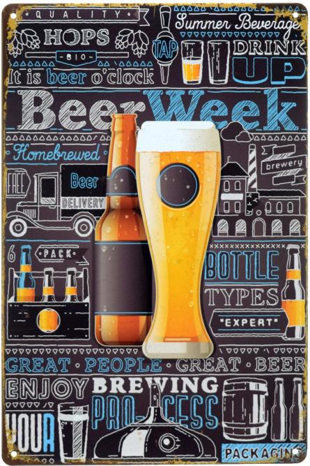 Пивная Неделя / Beer Week (ms-00720) Металлическая табличка - 20x30см