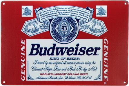 Пиво Budweiser (ms-00941) Металлическая табличка - 20x30см