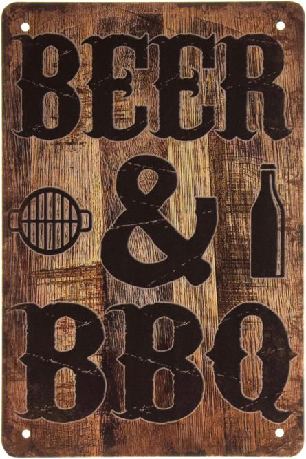 Пиво И Барбекю / Beer & BBQ (ms-002316) Металлическая табличка - 20x30см