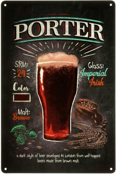 Пиво Портер / Beer Porter (ms-003060) Металлическая табличка - 20x30см