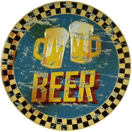 Пиво (Шахматные Клетки) / Beer (ms-001364) Металлическая табличка - 30см (круглая)