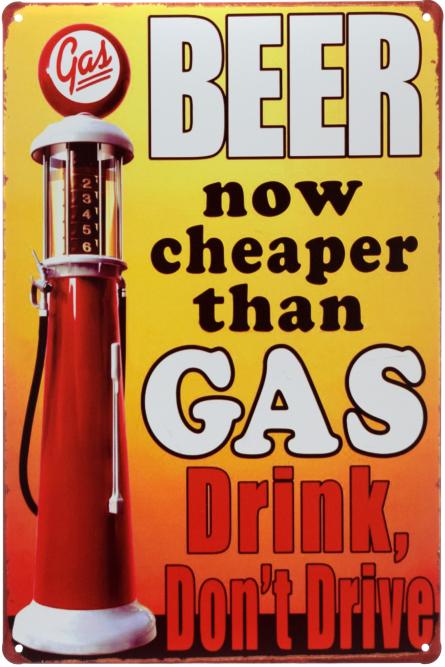 Пиво Тепер Дешевше Бензину, Не Поспішай / Beer Now Cheaper Than Gas Drink, Don't Drive (ms-00805) Металева табличка - 20x30см