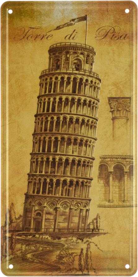 Пизанская Башня / Torre di Pisa (ms-001886) Металлическая табличка - 15x30см