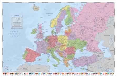 Політична Карта Європи (Прапори) / Political Map of Europe (Flags) (ps-00316) Постер/Плакат - Стандартний (61x91.5см)