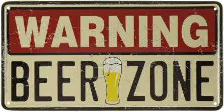 Предупреждение! Пивная Зона / Warning! Beer Zone (ms-002535) Металлическая табличка - 15x30см