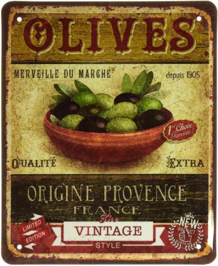 Оливоки -  Походження Прованс Франція / Olives Origine Provence France (ms-002828) Металева табличка - 18x22см