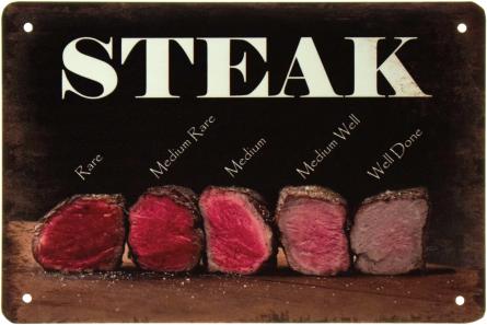 Прожарка Стейка / Steak (ms-002490) Металлическая табличка - 20x30см