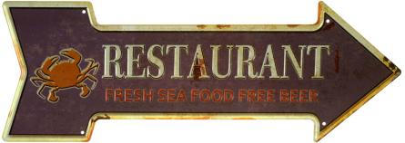 Ресторан, Свежие Морепродукты, Бесплатное Пиво / Restaurant, Fresh Sea Food, Free Beer (ms-002916) Металлическая табличка - 16x45см