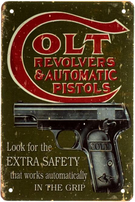 Револьверы И Автоматические Пистолеты Кольт / Colt Revolvers & Automatic Pistols (ms-003084) Металлическая табличка - 20x30см